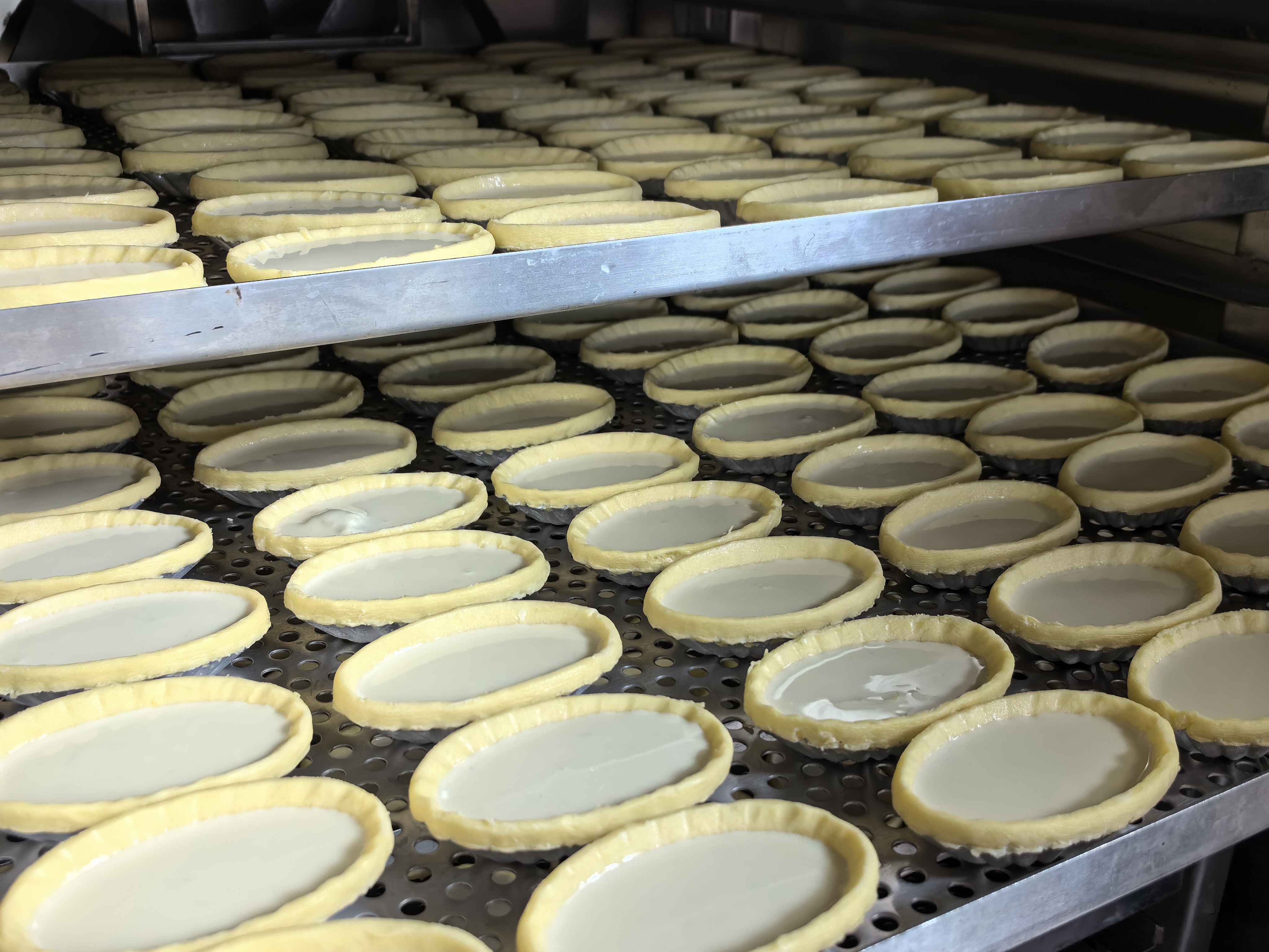 Prepared Egg Tart with Custard Loaded into Freezing Cabinet